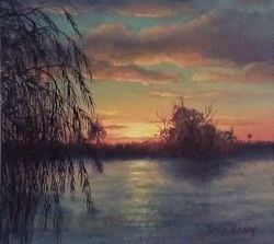 Sundown at Lake Mulwala, Yarrawonga (11 x 12 cm)