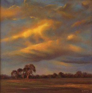 Sundown over President's Park, Werribee, Victoria (40 x 40cm)