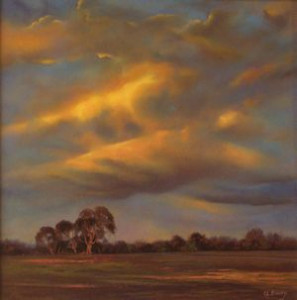 Sundown over President's Park, Werribee, Victoria (40 x 40cm)